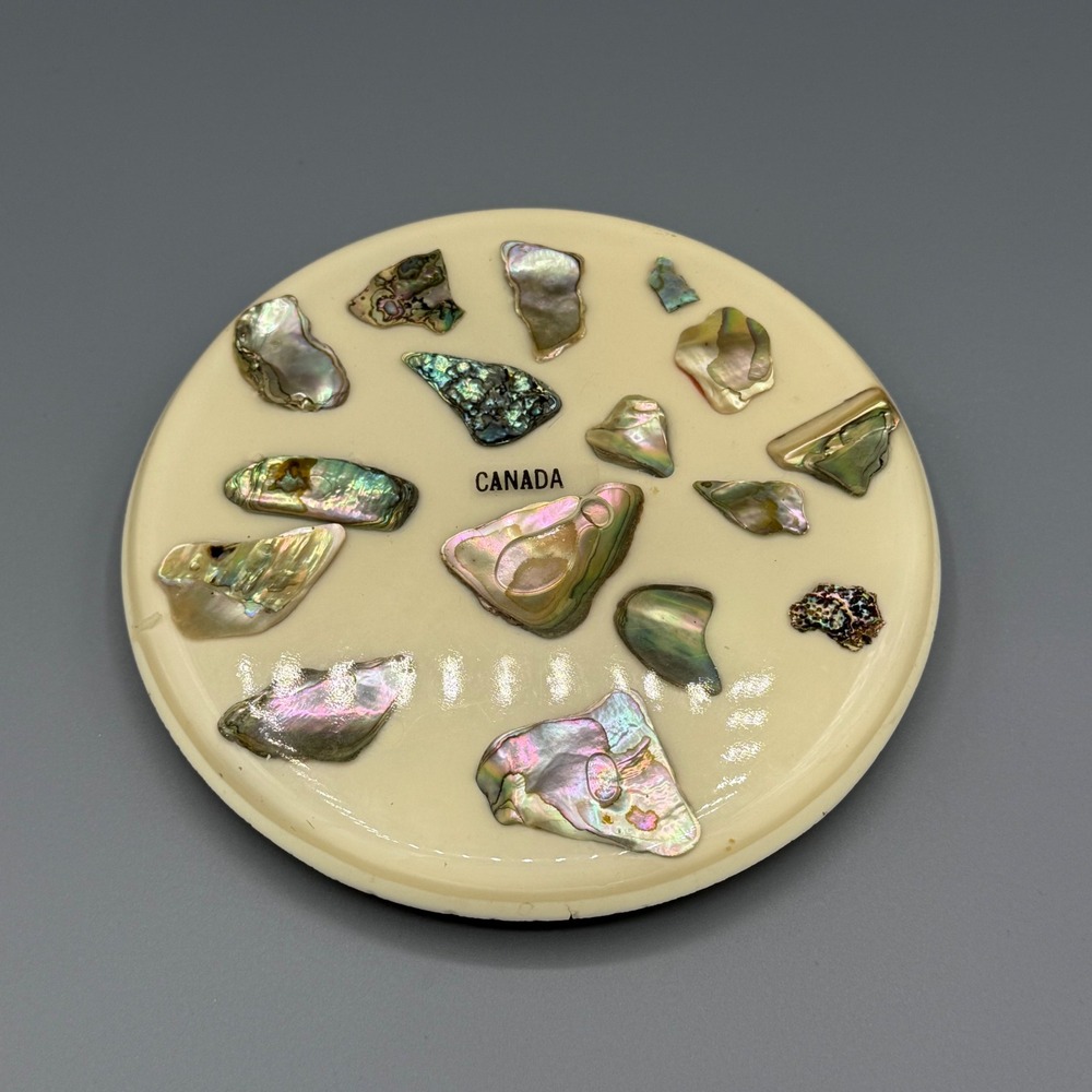 Vintage Missy Crafts Canada Abalone Shell Inlay Resin Wall Plaque Souvenir 5in
